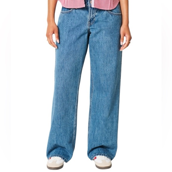 Hollister Denim - Hollister Low Rise Baggy Jeans Size 0 25 Wide Leg Medium Wash 100% Cotton Denim